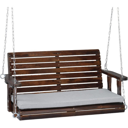 Porch Swing 4 FT Wooden, Outdoor Patio Swing with Adjustable Chains, Rustic Farmhouse Style for Yard