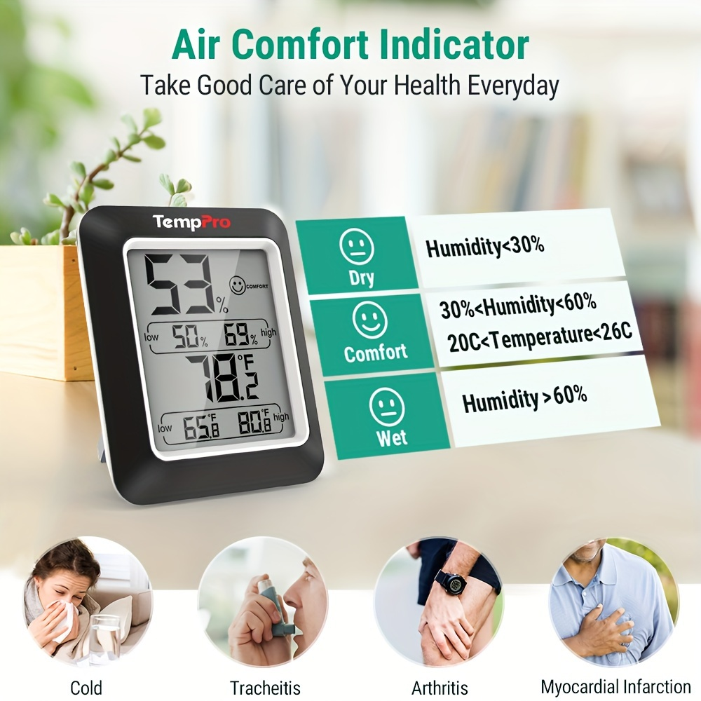 Indoor Hygrometer Thermometer 2-Pack – Room Temperature Humidity Meter with Air Comfort Indicator, Battery Powered for Home