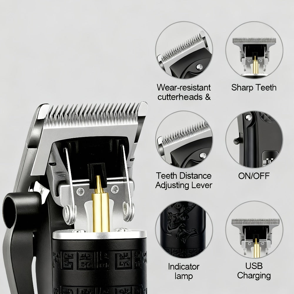 Hair Clipper Whistpot Two- or Four-Piece Cordless Grooming Set with USB Charging and Battery Displays
