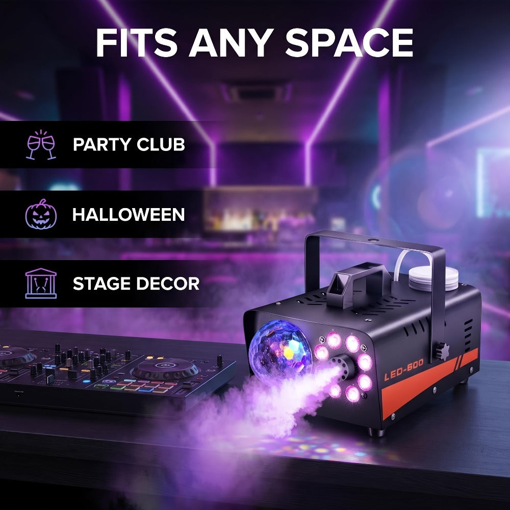 Fog Machine 600W with Disco Ball LED Lights, 3000 CFM Smoke Machine with 13 Colorful LED Effects & Wireless Remote