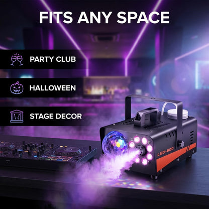 Fog Machine 600W with Disco Ball LED Lights, 3000 CFM Smoke Machine with 13 Colorful LED Effects & Wireless Remote