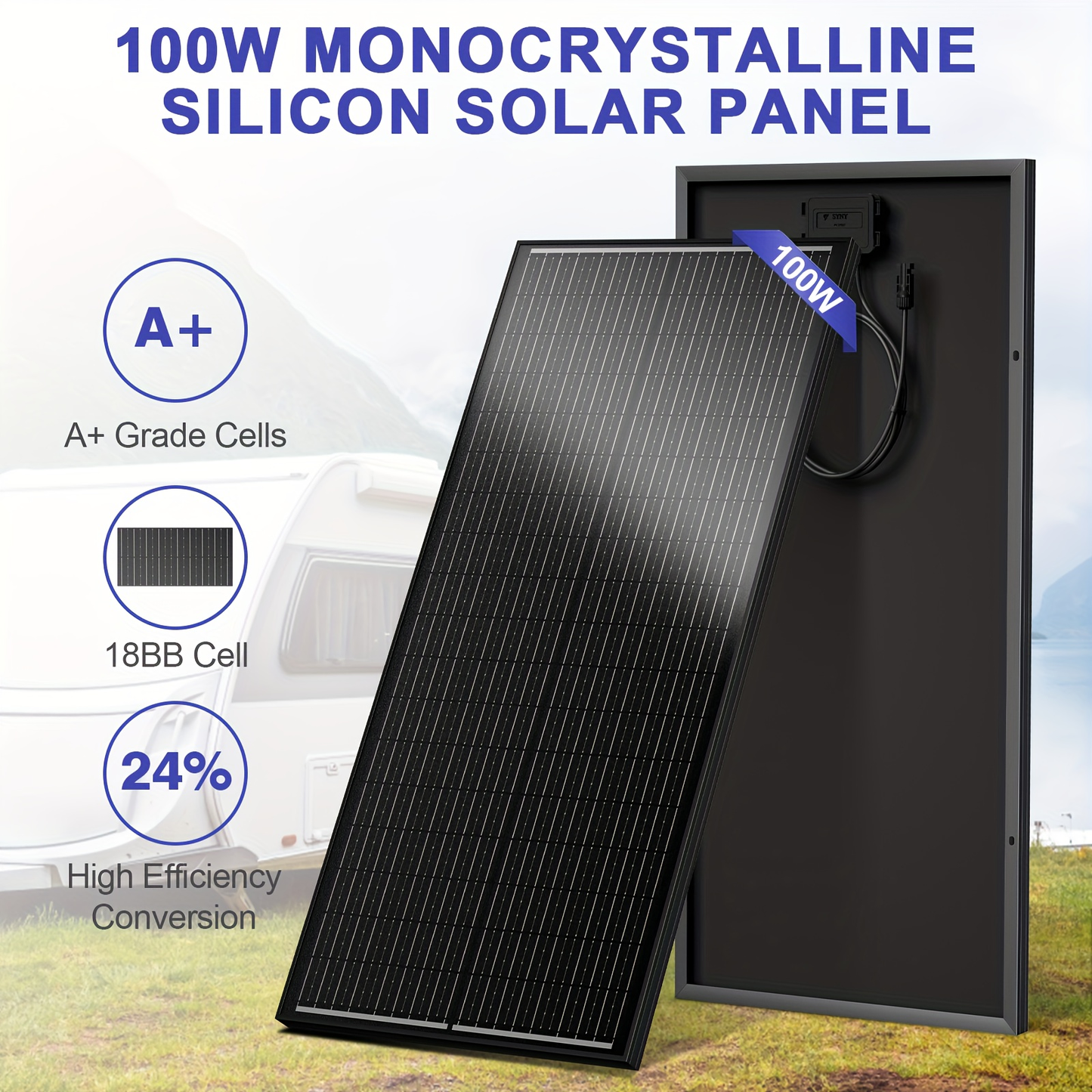High-Efficiency 100 Watt Solar Panel Featuring a Black Backsheet, 18 BB Monocrystalline Design