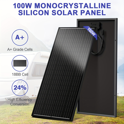 High-Efficiency 100 Watt Solar Panel Featuring a Black Backsheet, 18 BB Monocrystalline Design