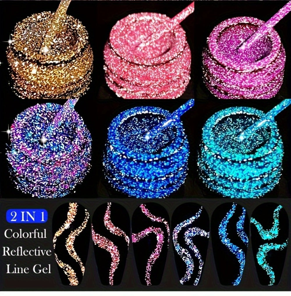 Reflective Line Nail Art Gel Set with Three 5ml LILYCUTE Bottles, Slim Liner Brushes and Two Color Group Options