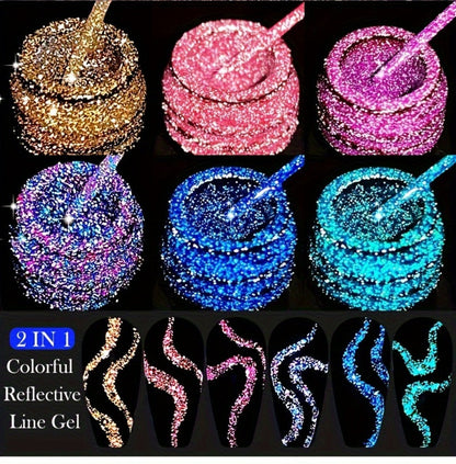 Reflective Line Nail Art Gel Set with Three 5ml LILYCUTE Bottles, Slim Liner Brushes and Two Color Group Options