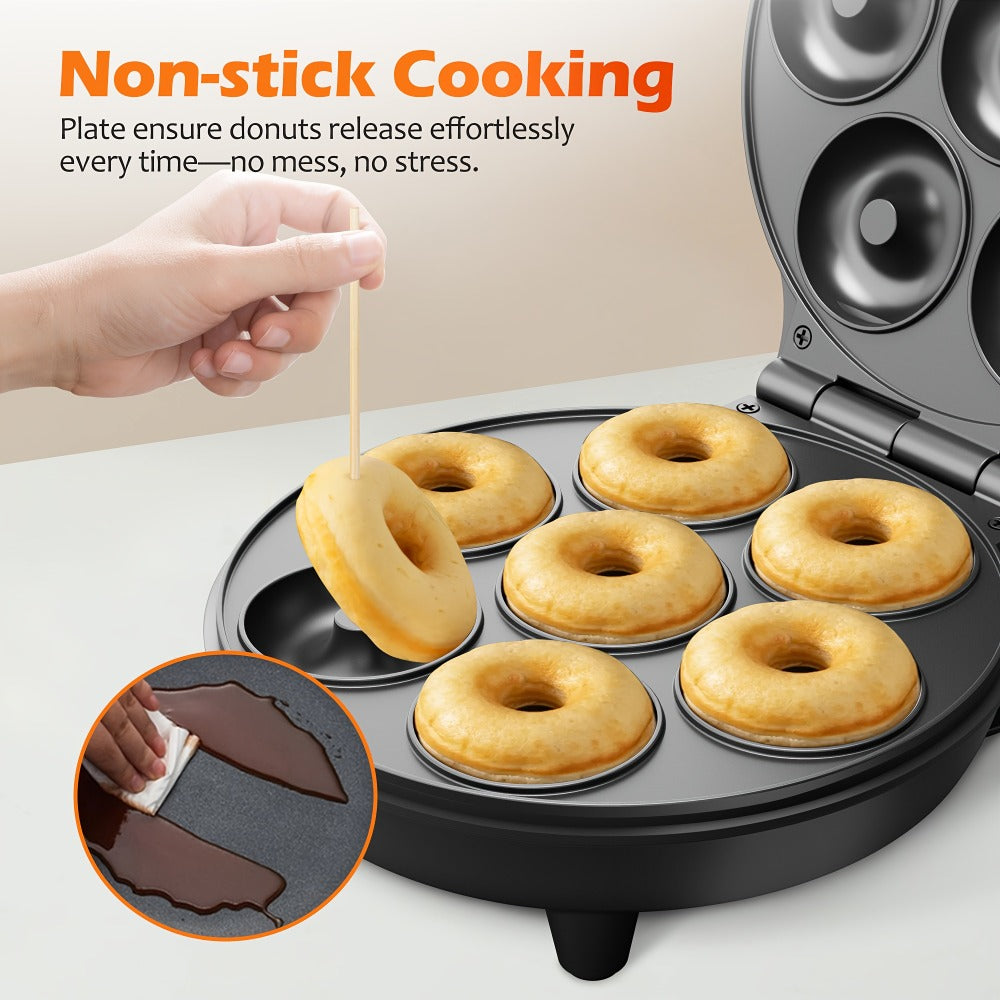 Mini Donut Maker Machine 7 Slots - Non-Stick Electric Donut Maker for Kids, Quick Breakfast Snack Dessert Baking
