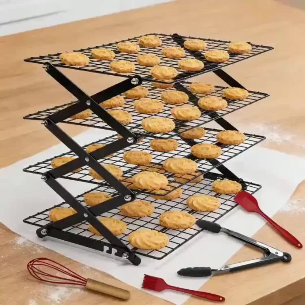 Foldable Cooling Rack Set, Stackable Oven Cookie Cake Drying Rack with Free Baking Tools (Silicone Spatula