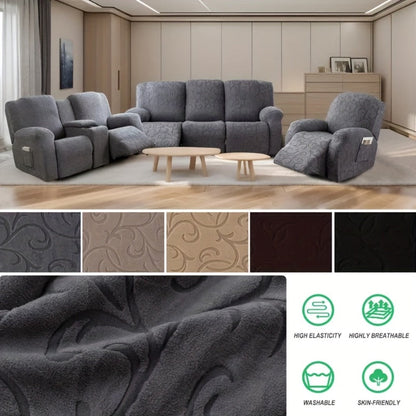 Recliner Slipcover, One-Piece Hooked Chenille Stretch Cover for Three-Seat Sofa in Three Colors