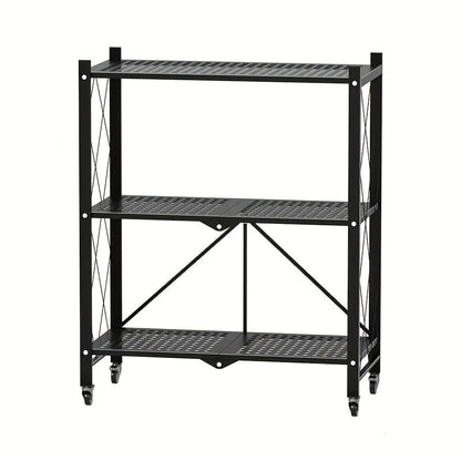 Storage Rack 3-5 Tier Foldable Shelving Unit with Wheels – Portable Multi-Layer Floor Standing Utility Shelf Organizer for Bedroom Closet