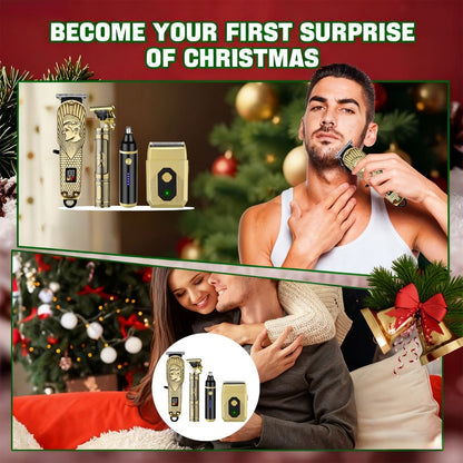 USB Precision Hair Clipper Set for Men, Wireless Electric Clippers & Nose Trimmer Shaver for Everyday Face, Beard and Body Grooming