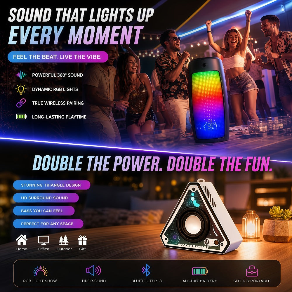 Portable Bluetooth Speaker Triangular Rechargeable Model with Subwoofer and Six available choices Options