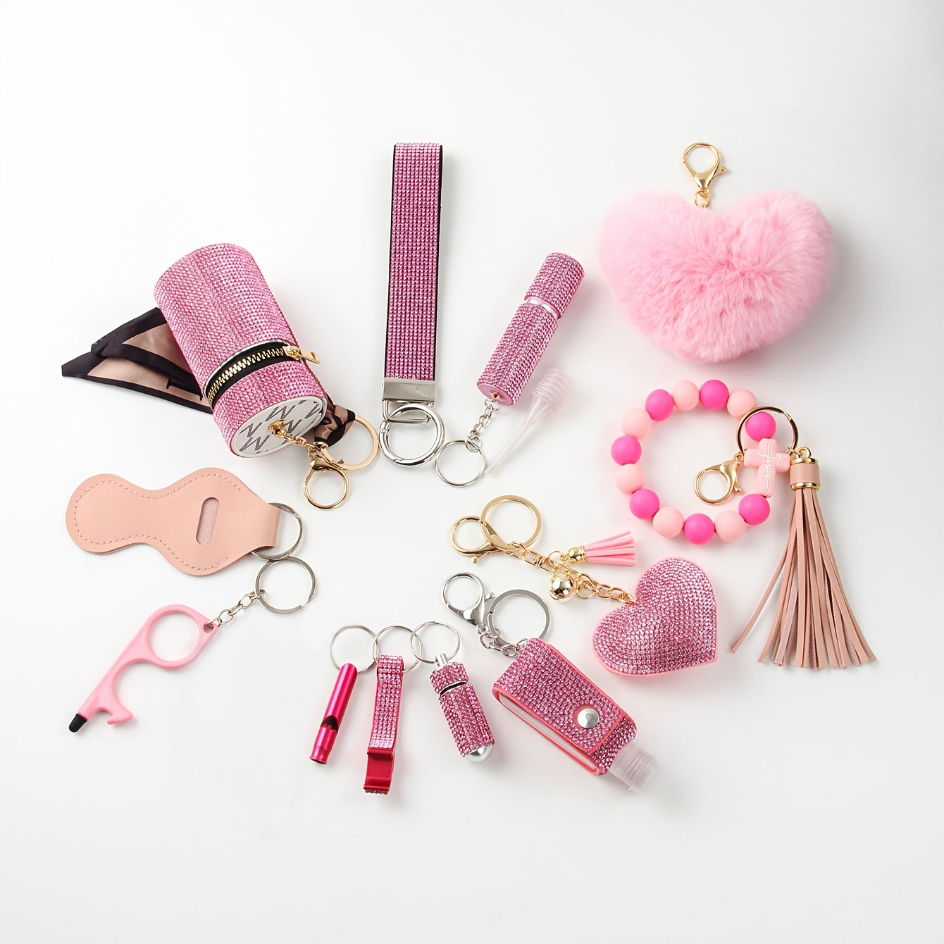 Rhinestone Keychain Set for Women 13-Piece with the Listed Color, Size or Set Options for Everyday Use