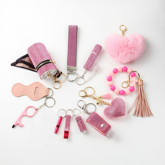 Rhinestone Keychain Set for Women 13-Piece with the Listed Color, Size or Set Options for Everyday Use