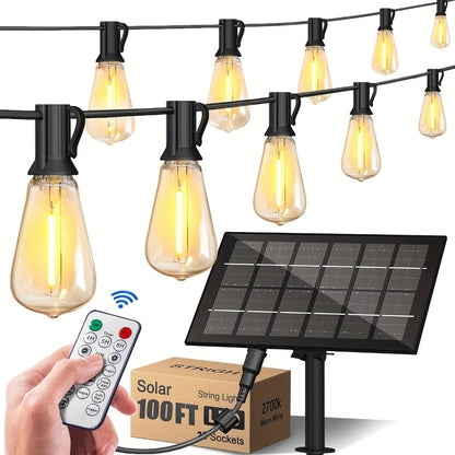 Solar String Lights in 39, 50, 72, 100 or 105-Foot Options with Spherical Bulbs, Warm or Cool White and Remote Control