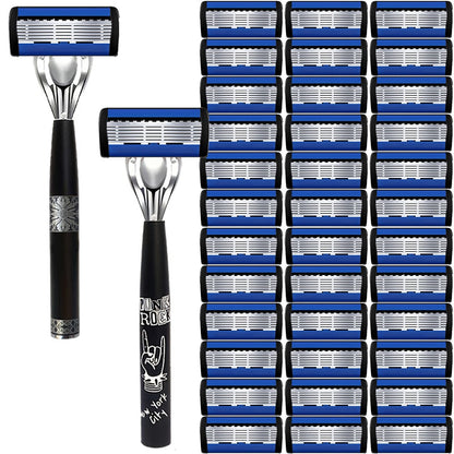 Safety Razor Kit for Men Double Edge 36 Blades & 2 Anti-Slip Handles – Stainless Steel Manual Wet Shaving Set for Smooth Painless Close
