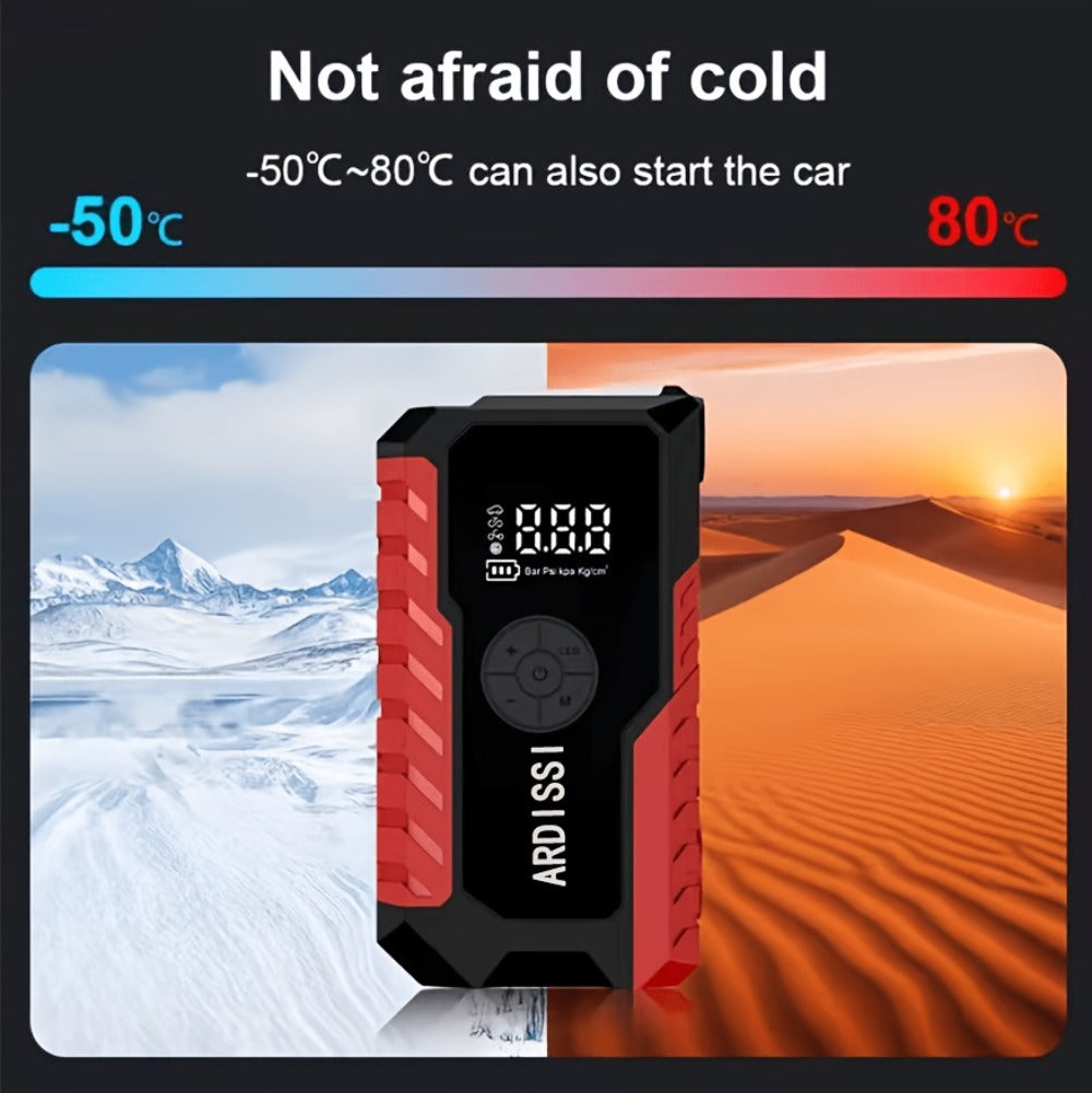 5-in-1 Jump Starter 5000A Peak – 10000mAh Power Bank, 150PSI Air Inflator, Type-C & LED Emergency Light for 12V Gas & Diesel Engines