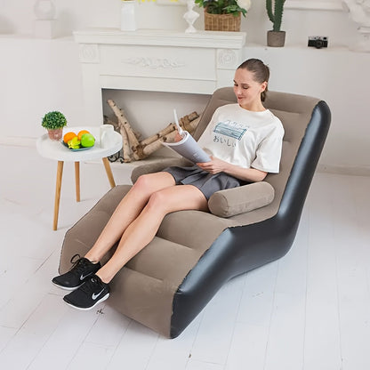 Portable S-Curve Inflatable Recliner Chair in Coffee Brown or Pink for Indoor and Outdoor Lounging