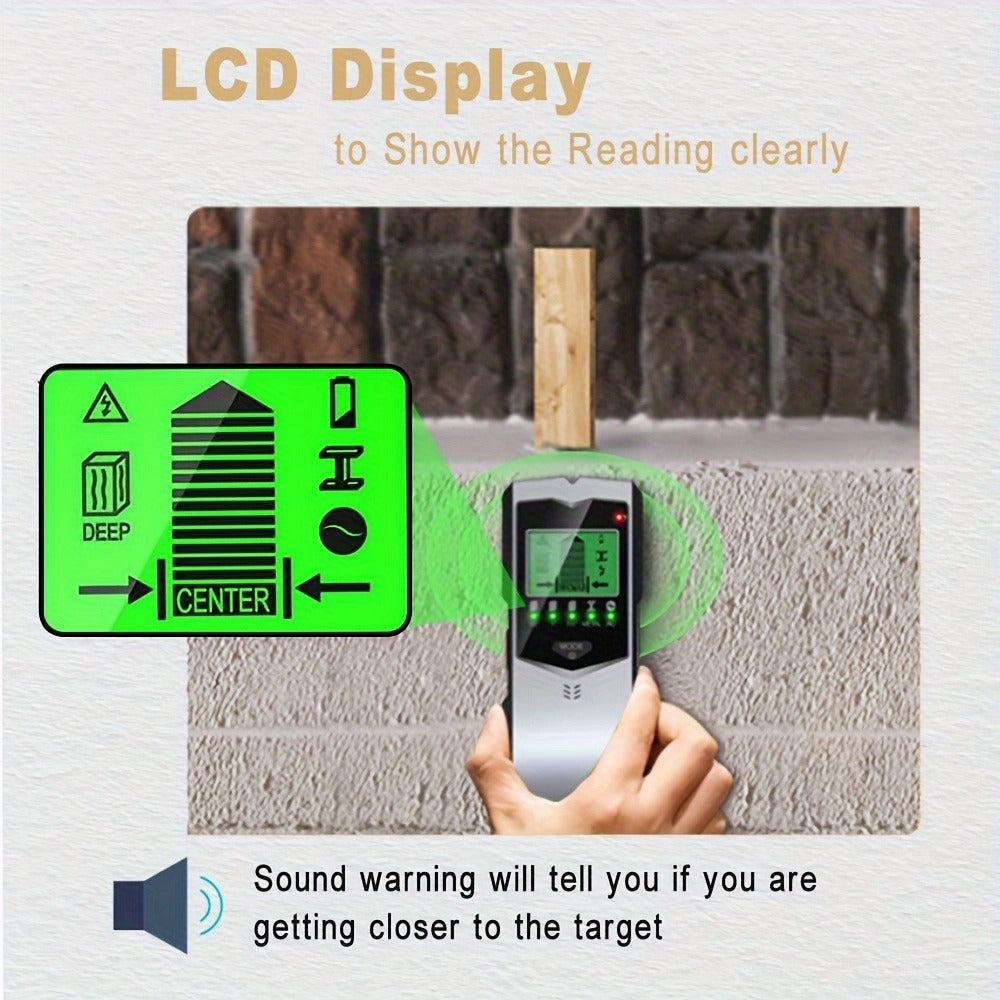 Stud Finder Wall Scanner 5-in-1 Electronic C75, LCD Display Audio Alarm Detects Wood Studs AC Live Wire Metal Pipes Joists