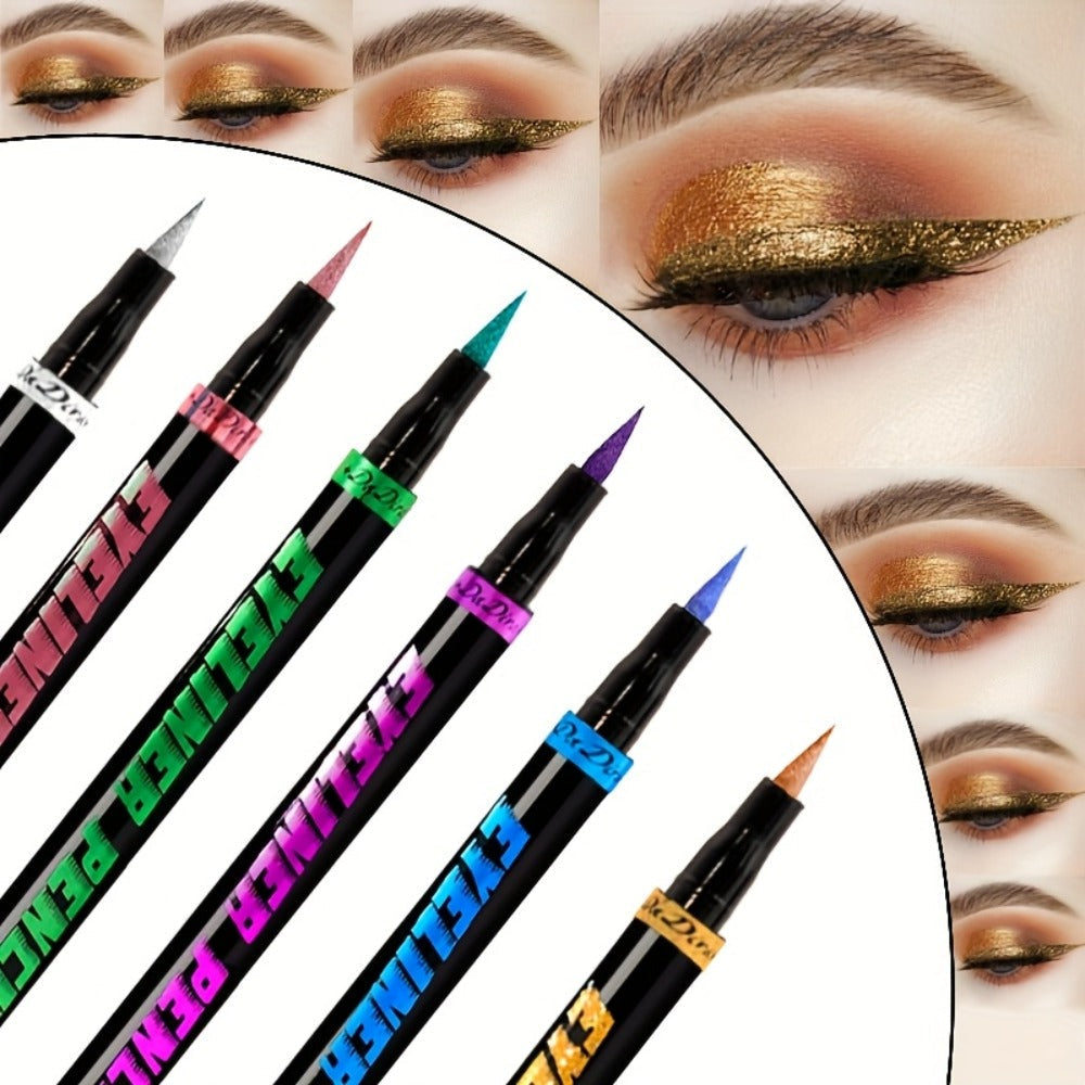 Colored Eyeliner Pencil Set with Six Shades in Blue, Purple, Green, Pink, Black and Gold-Tone Looks