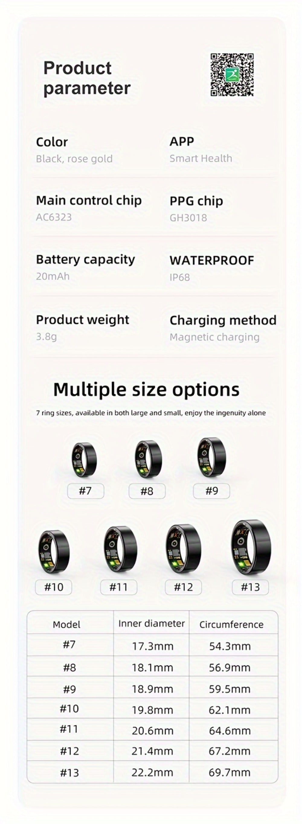 Health Monitoring Smart Ring with Heart Rate HRV Sleep Tracking, Steps Calories Body Temp & Menstrual Cycle – Bluetooth 5.3, iOS & Android