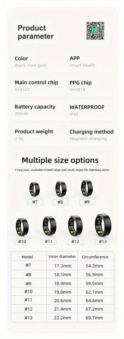 Health Monitoring Smart Ring with Heart Rate HRV Sleep Tracking, Steps Calories Body Temp & Menstrual Cycle – Bluetooth 5.3, iOS & Android