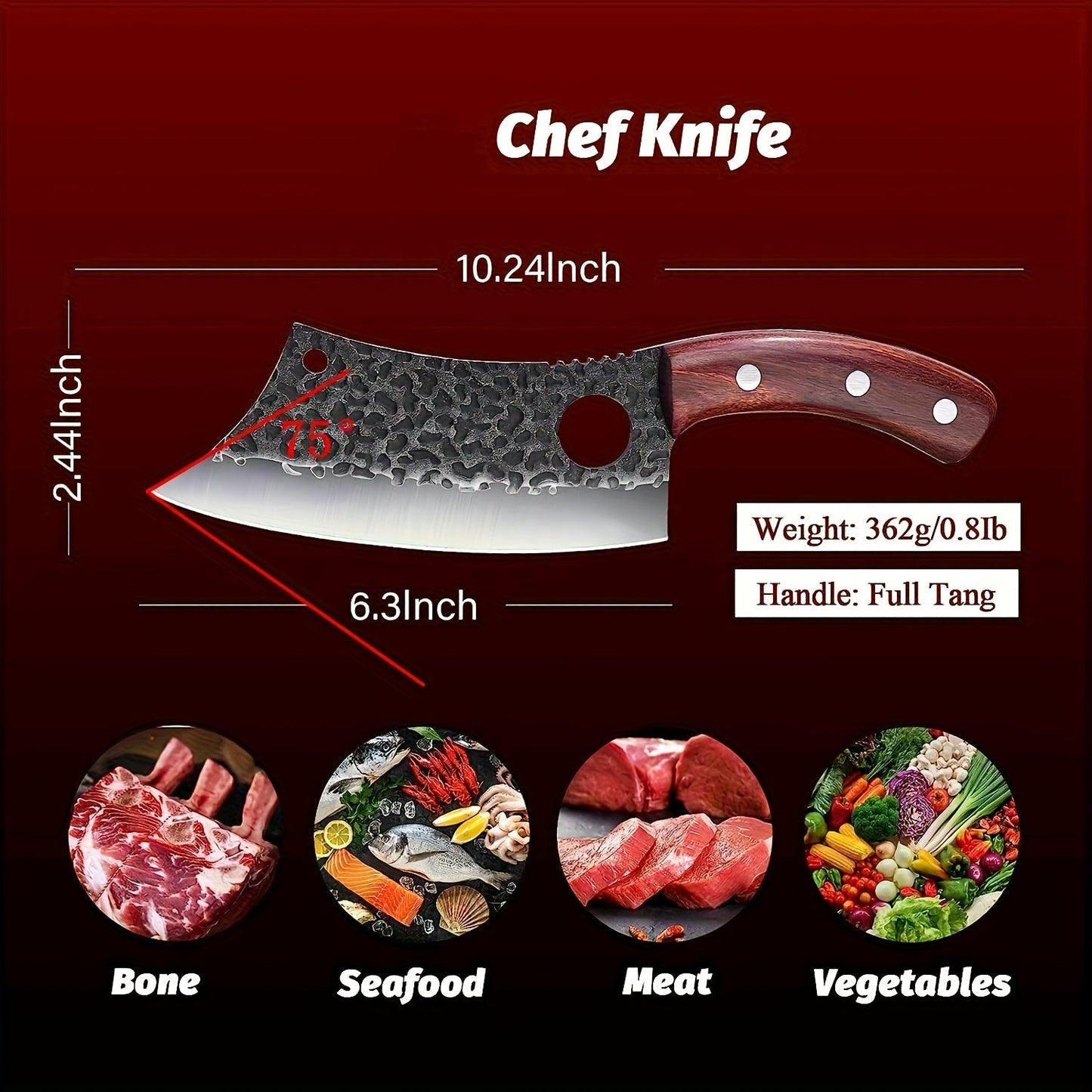 Chef Knife Hand Forged, High-Carbon Steel Viking Cleaver Full Tang Oak Handle with Sheath for Home Cooking, Dining and Outdoor Meals