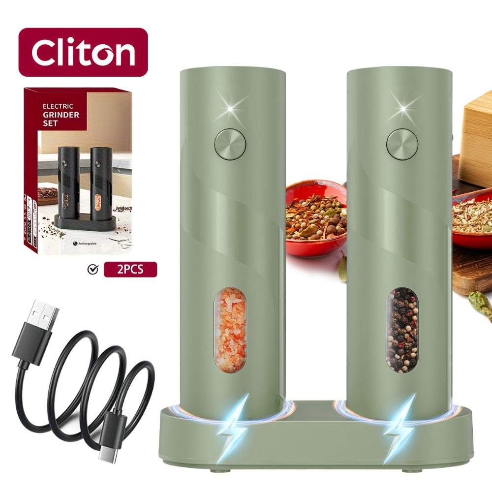 Electric Salt and Pepper Grinder Set with LED Light & Gravity Sensor, USB Rechargeable, Top-Fill