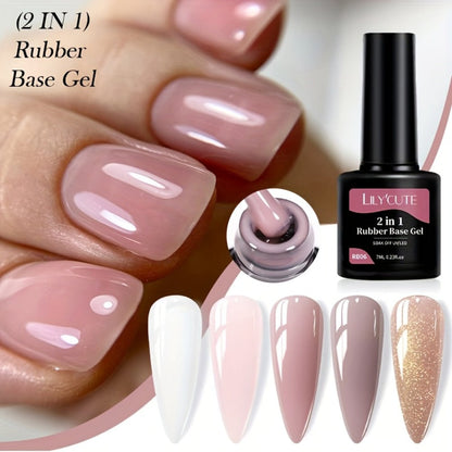 Rubber Base Gel Polish Set 6pcs Nude Pink 2-in-1 Builder Base Coat – Self-Leveling Soak Off UV LED Semi-Permanent Long-Lasting Gel Manicure