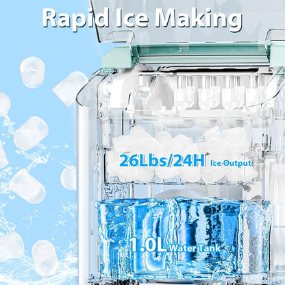 Countertop Ice Maker Per Day - 9 Ice Cubes Ready in 6 Minutes, Portable Ice Machine with Self-Cleaning