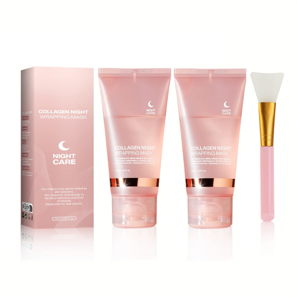 Collagen Night Mask with Jelly Brush, Alcohol-Free Squalane Gel Overnight Face Mask, Deep Nourishing &
