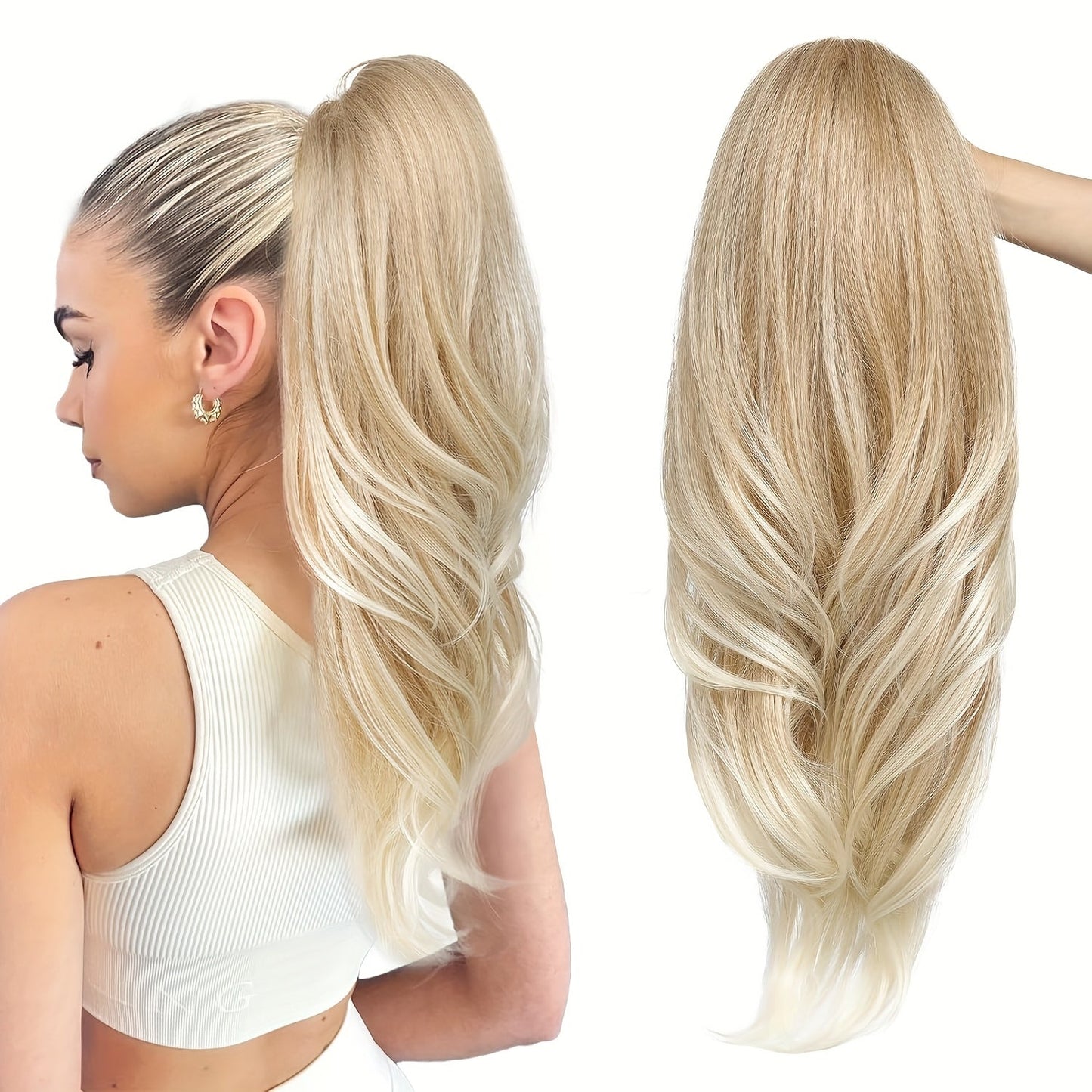Drawstring Ponytail Extension for Women Long Wavy Layered Wrap Around Clip In Synthetic Pony Tail 26 Inch No Glue No Heat Blonde Brown Ash