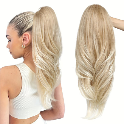 Drawstring Ponytail Extension for Women Long Wavy Layered Wrap Around Clip In Synthetic Pony Tail 26 Inch No Glue No Heat Blonde Brown Ash