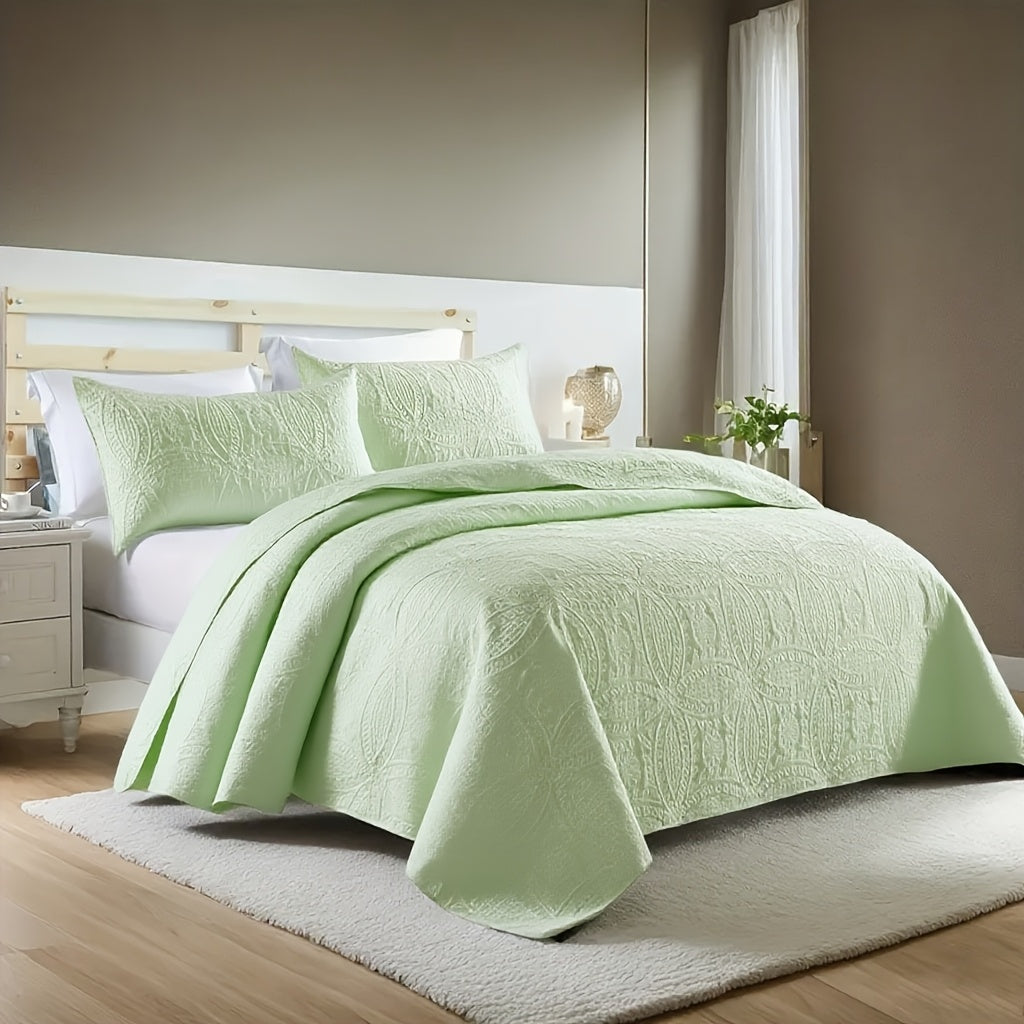 Quilt Set 3 Piece Soft Lightweight Bedding – Thin Bed Quilt with 2 Pillowcases for Bedroom Guest Room, Full Queen King