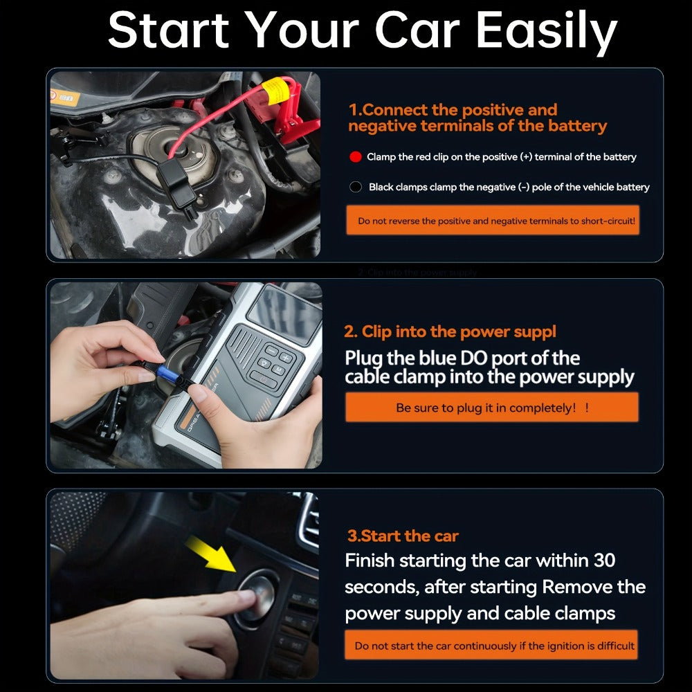 8000A Jump Starter with Air Compressor – 12V Portable Jump Box for Gas & Diesel Cars, USB Ports & LED Flashlight | Up to 8.0L Gas & 6.5L