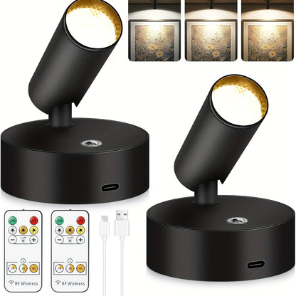 Rechargeable Indoor Spotlight LED, 3-Color Dimmable with Remote & Timer, 350° Adjustable, 2500mAh Battery