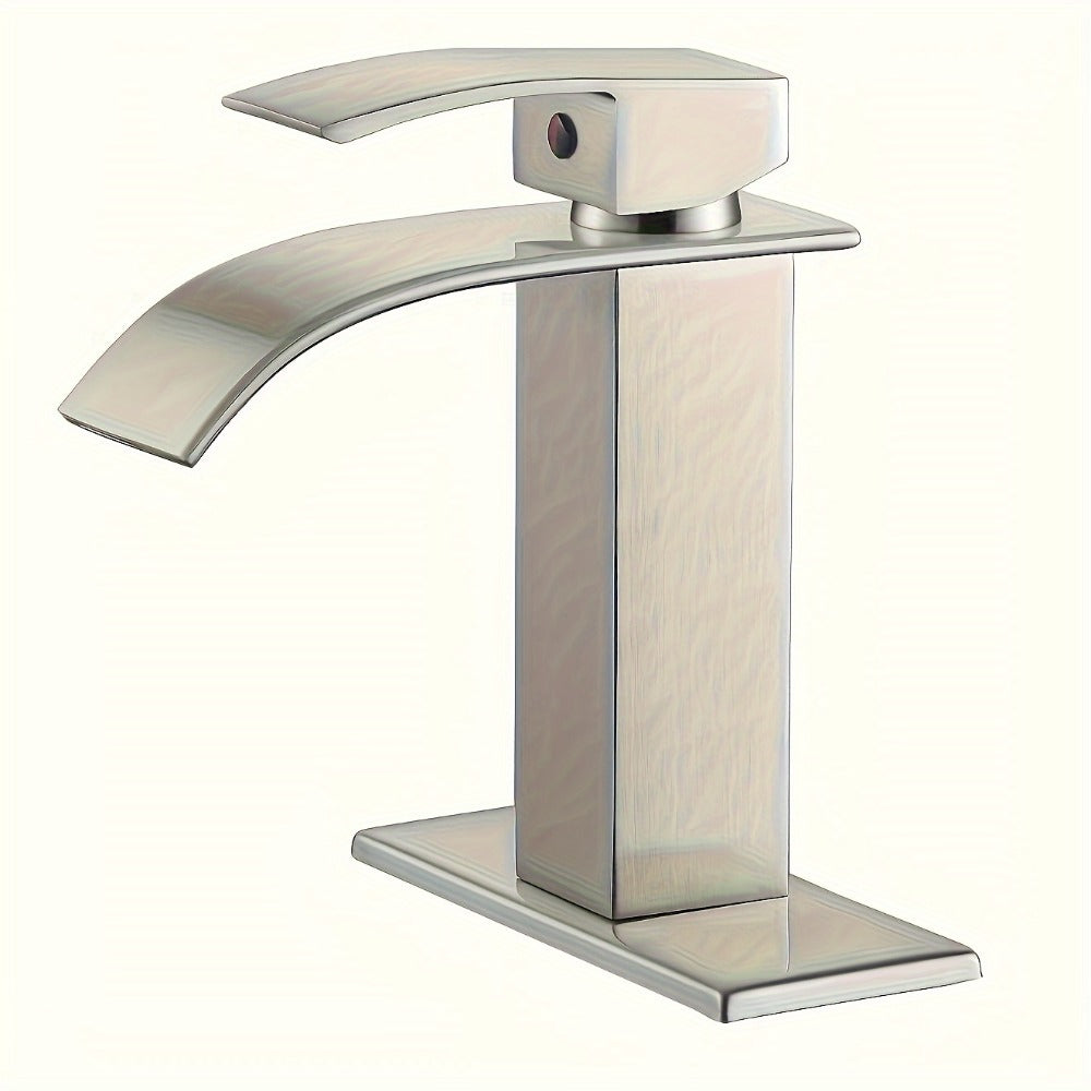 Waterfall Bathroom Sink Faucet, Single Hole or 3-Hole Mixer Tap with 6" Deck Plate, Ceramic Valve