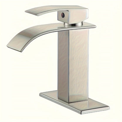 Waterfall Bathroom Sink Faucet, Single Hole or 3-Hole Mixer Tap with 6" Deck Plate, Ceramic Valve