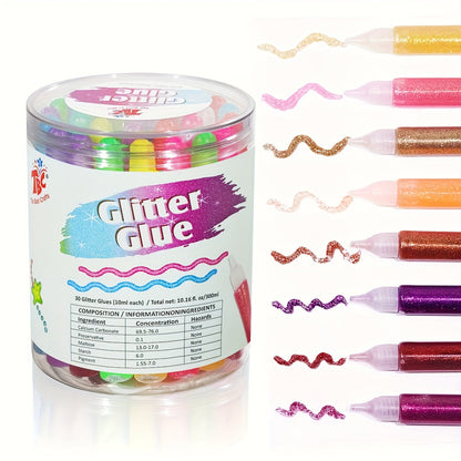 Glitter Glue Pens 30 Count Sparkle Set for Kids, 15 Colors Extra Fine Gel Glue for Arts Crafts Scrapbooking Slime School Projects