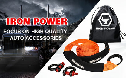 Tow Strap Kit 2" x 20ft – Heavy Duty Emergency Towing Rope with 2pc 1/2" D-Ring Shackles for Off-Road Recovery, Truck