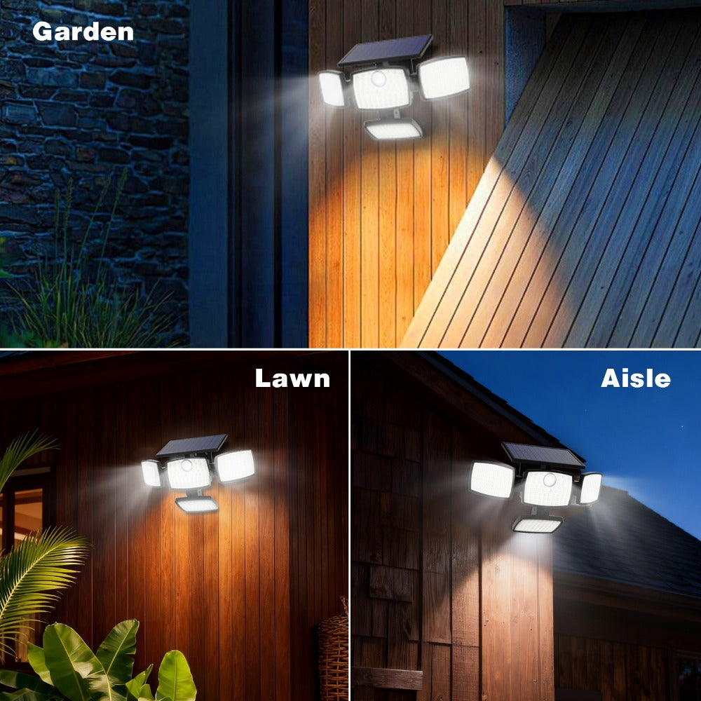 Solar Outdoor Motion Sensor Light 4-Head 3000LM, 270° Wide Angle, 3 Modes, Remote Control for Garden, Pathway and Patio Lighting