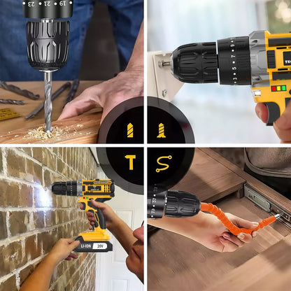 Cordless Drill Set 20V - Tegatok Impact Drill Kit with 45Nm Torque, 23-Speed Settings, LED Light