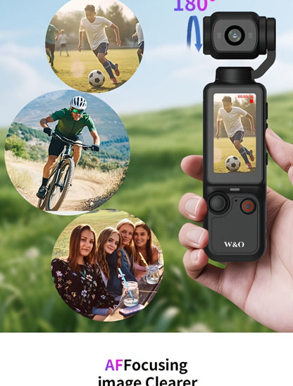 W&O 4K-Labeled Pocket Action Camera with 180-Degree Rotating Lens, 1.9-Inch Screen and 2000mAh Battery Marking