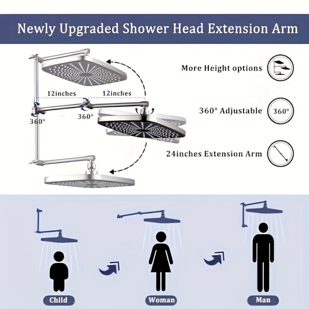 Rain Shower Head with Handheld Combo 12 Inch High Pressure Rainfall Showerhead Set, 4-Function Spray