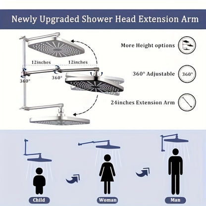 Rain Shower Head with Handheld Combo 12 Inch High Pressure Rainfall Showerhead Set, 4-Function Spray