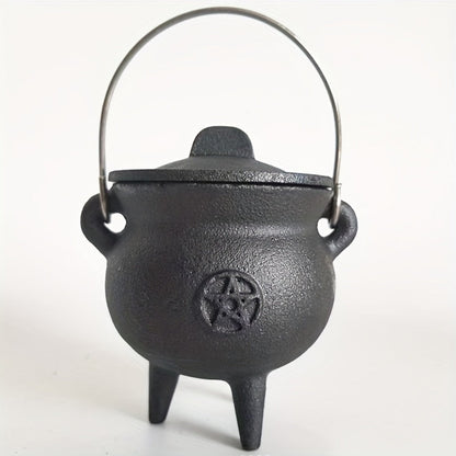 Cast Iron Cauldron with Lid & Handle, Witchcraft Incense Burner, Spell Ritual Pot, Halloween Decor