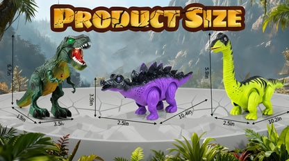 Interactive Dinosaur Toy Set 3 Pack with Walking, Roaring Sound & Lights, Electric T-Rex, Stegosaurus & Brachiosaurus