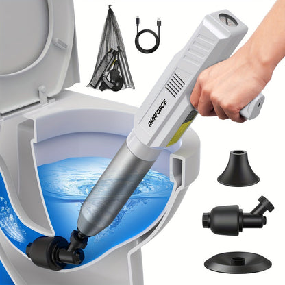 Electric Toilet Plunger 8V Cordless, High-Pressure Pneumatic Toilet Unclogger with Real-Time Pressure Display