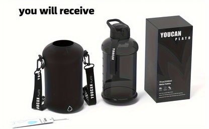 74oz Half Gallon Water Bottle with Straw & Handle, Large Gym Water Jug with Sleeve & Bottle Brush