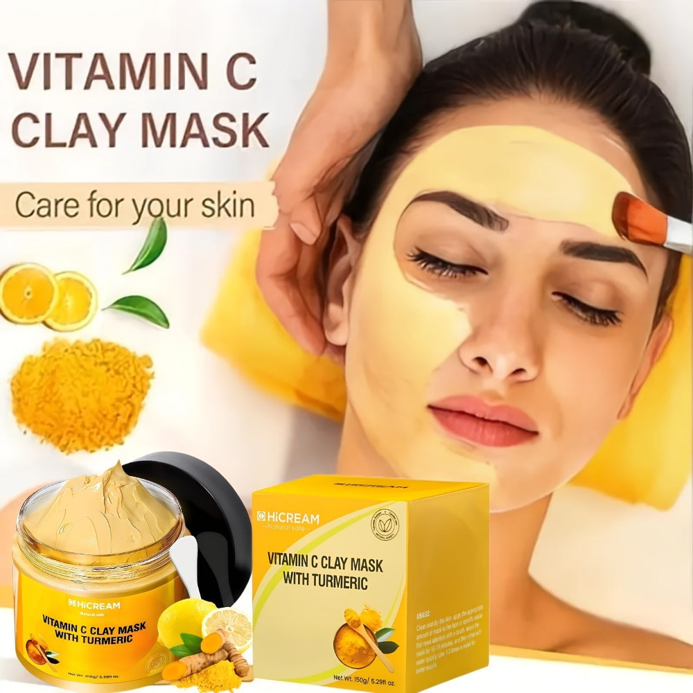 Vitamin C & Turmeric Clay Face Mask 5.29oz / 150g for Bath Time, Home Spa and Personal Care
