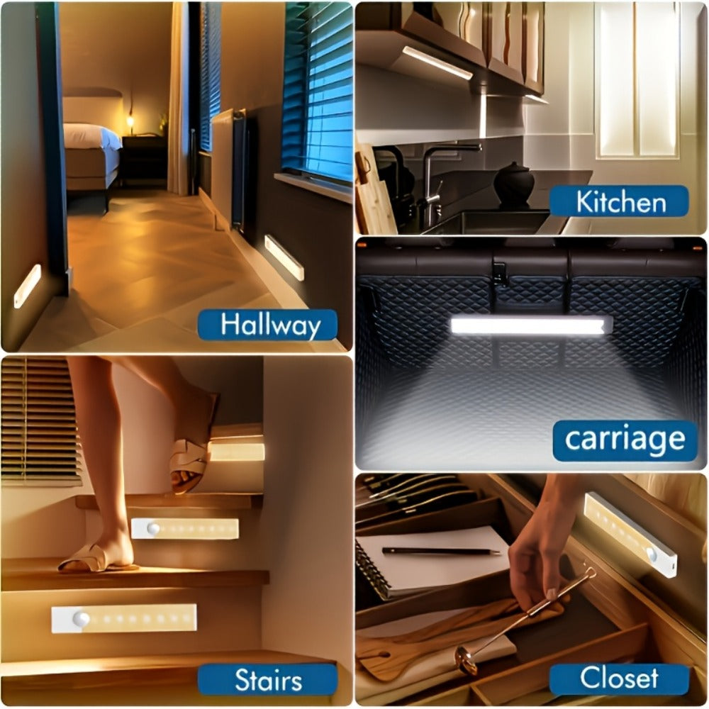 Night Light Motion Sensor LED Bar with USB Rechargeable 400mAh Battery, Three Brightness Levels and Six Size-Pack Options